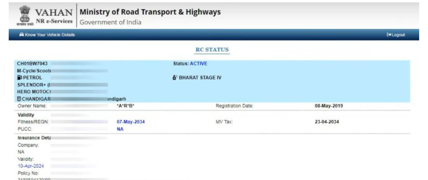 Now, the vehicle owner’s information will be displayed. For convenience, you can note down these information.