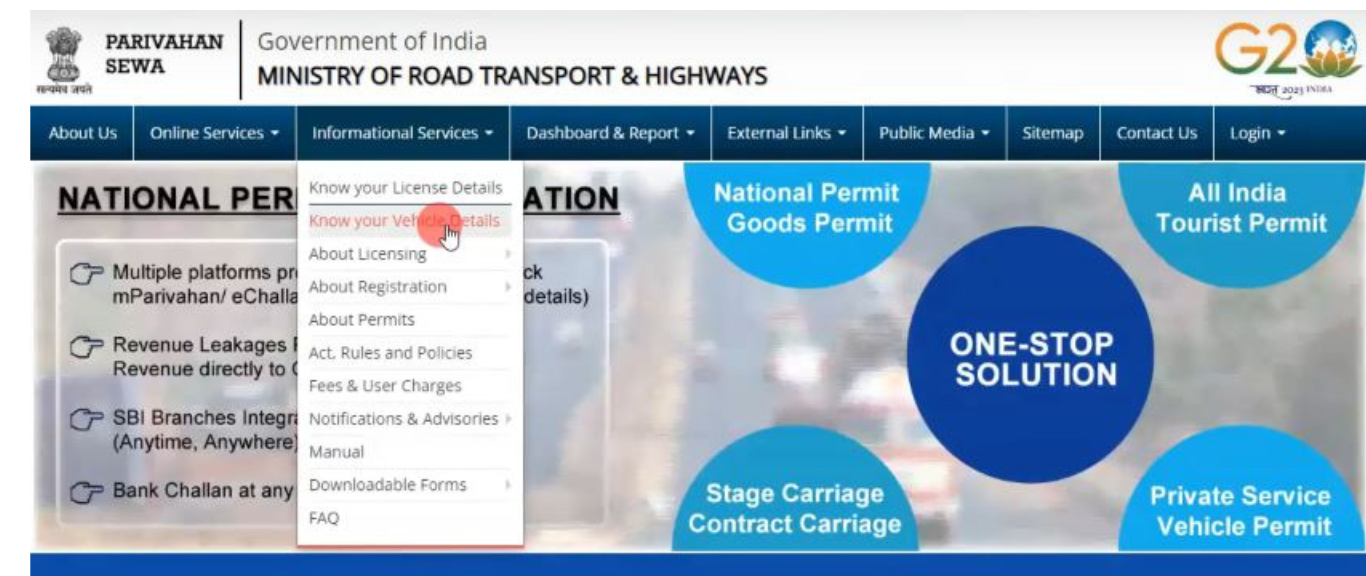 Now, click on ‘Know Your Vehicle Details’ option.