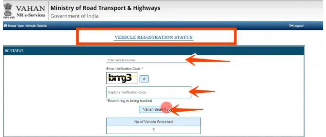 Now, enter the vehicle registration number of the car or bike to extract its information.