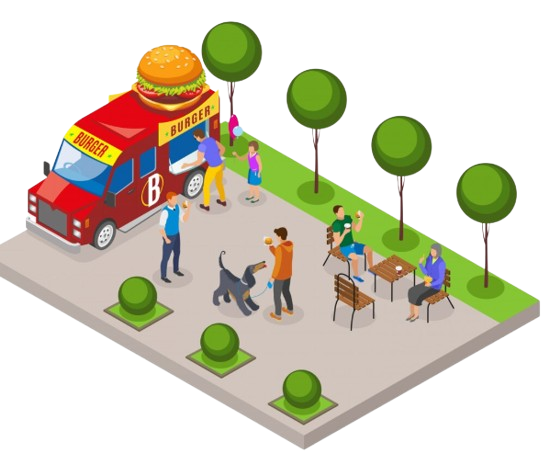 burger selling in food truck near park