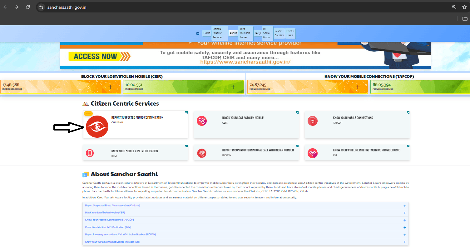 Sanchari Saathi website