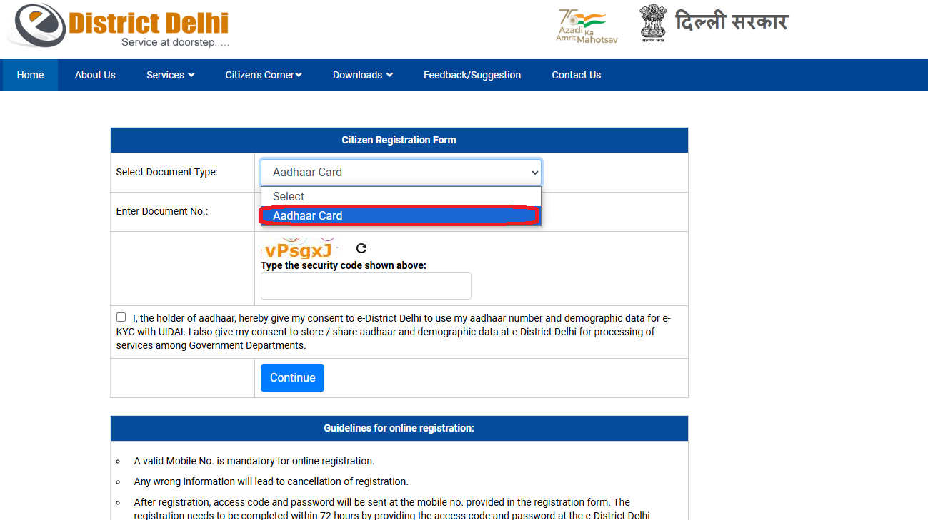 citizen registration form